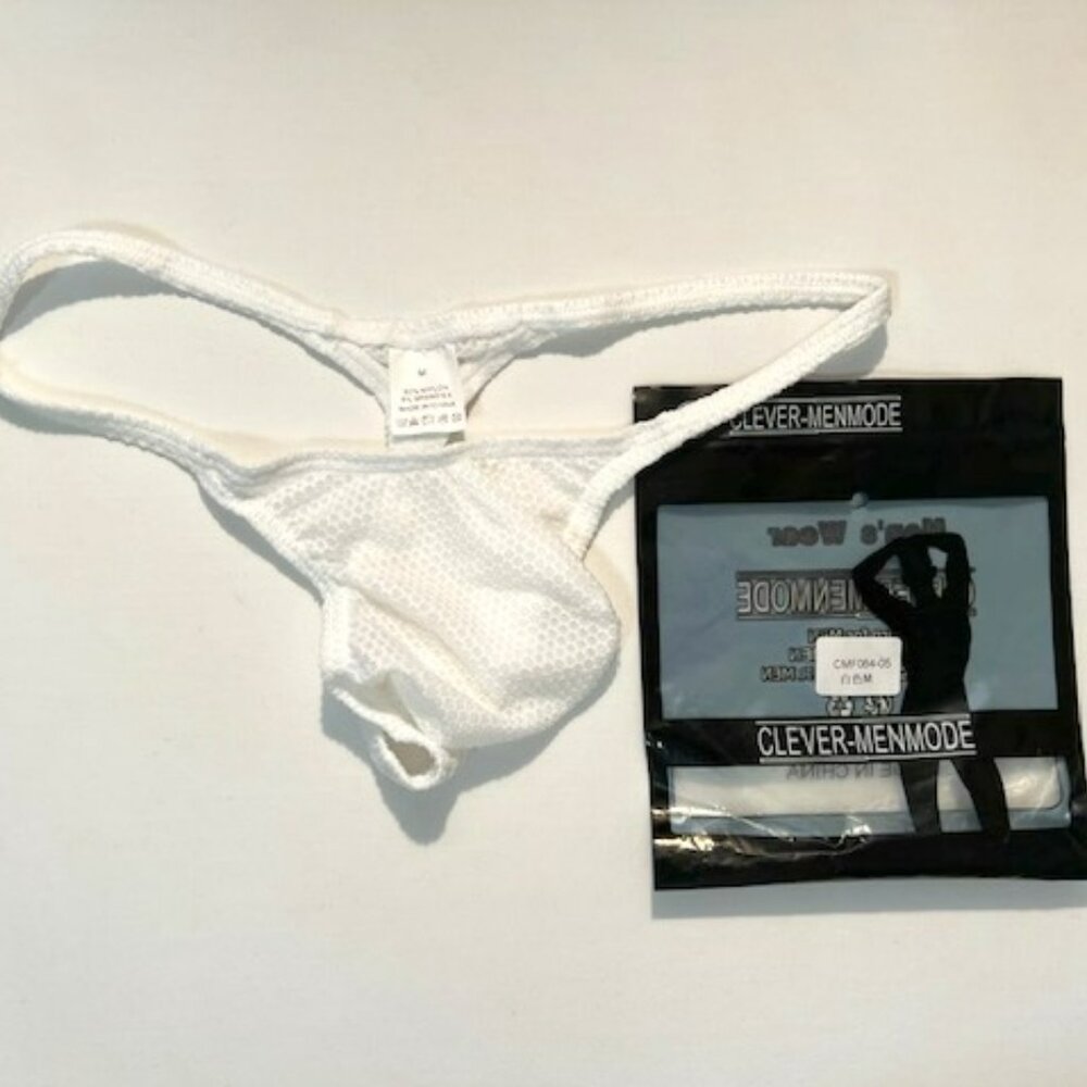Men's  Waffled See-Through '"-Back" Thong - White - Pouch - Picture 3 of 12